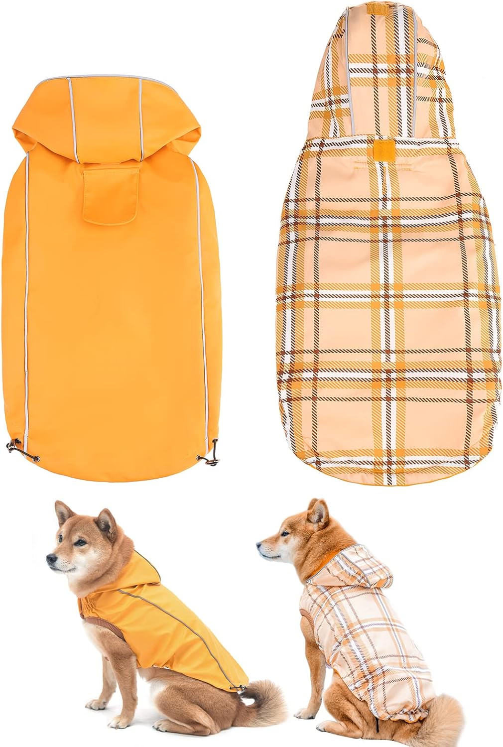 DILLYBUD Reversible Dog Raincoat Jacket for Small Medium Large Dogs, Reflective Waterproof