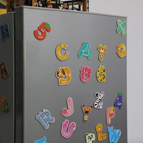 Miniatura 6 de EHR Letras y números magnéticos, coloridos imanes de nevera del alfabeto de animales ABC, juguetes educativos de aprendizaje de ortografía para
