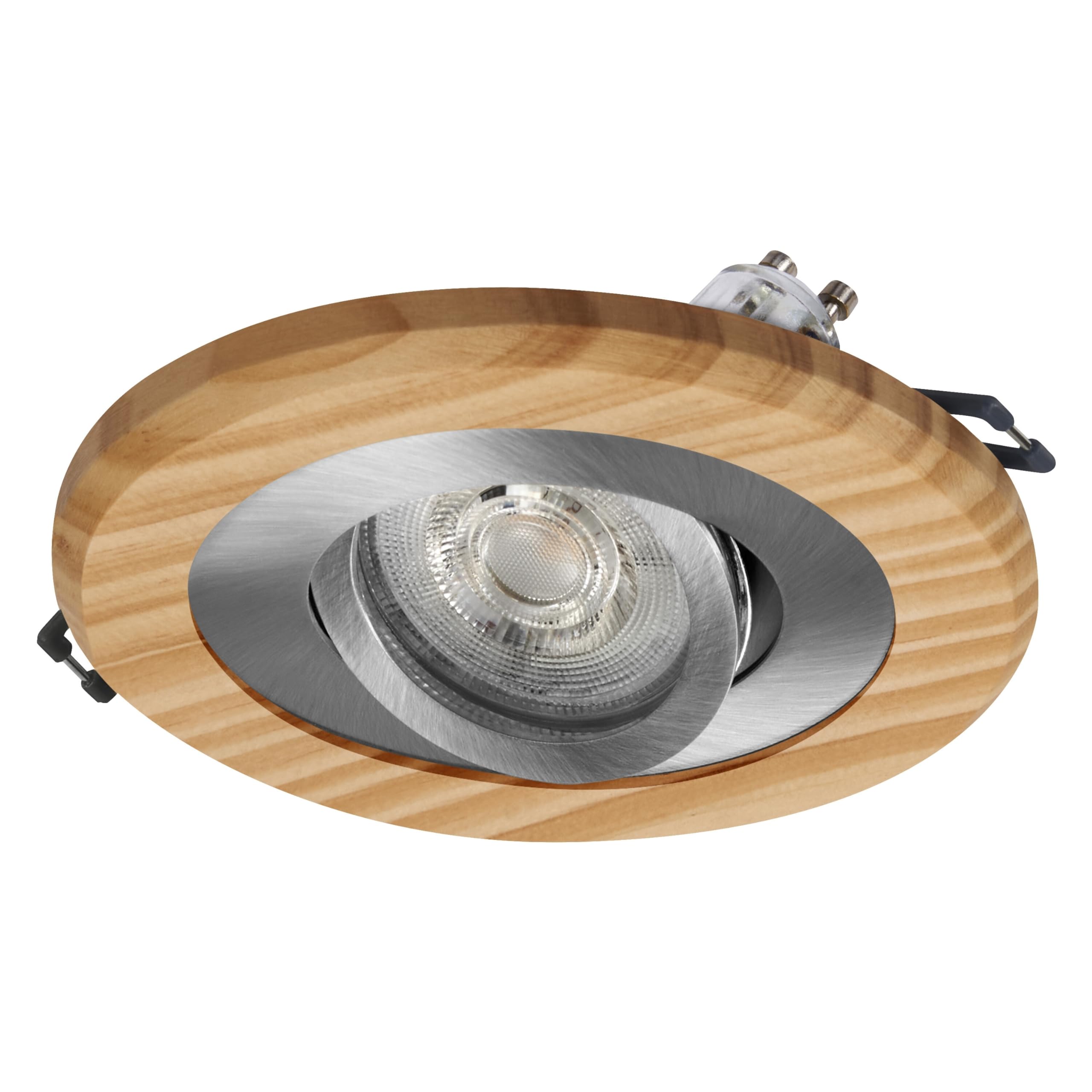 LED Spot Light GU10 Bright 4.5 W Satin Nickel Wood, Wood Look, Aluminium, Natural Material Combination, Pack of 3