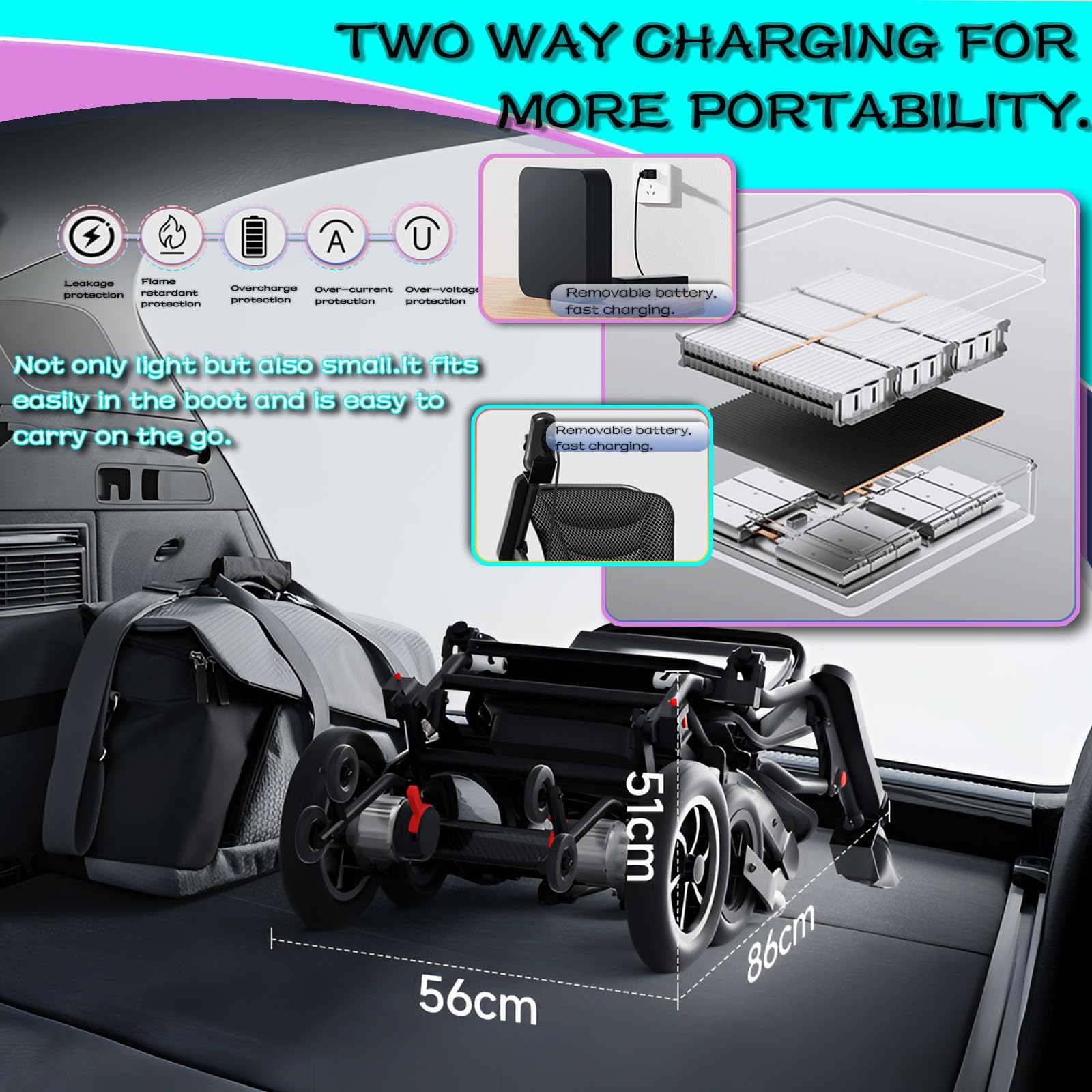 Silla de ruedas eléctrica portátil para adultos y personas mayores, ultraligera, plegable, silla de ruedas motorizada todo terreno de 500 W, altura de pierna ajustable, aprobada por aerolíneas