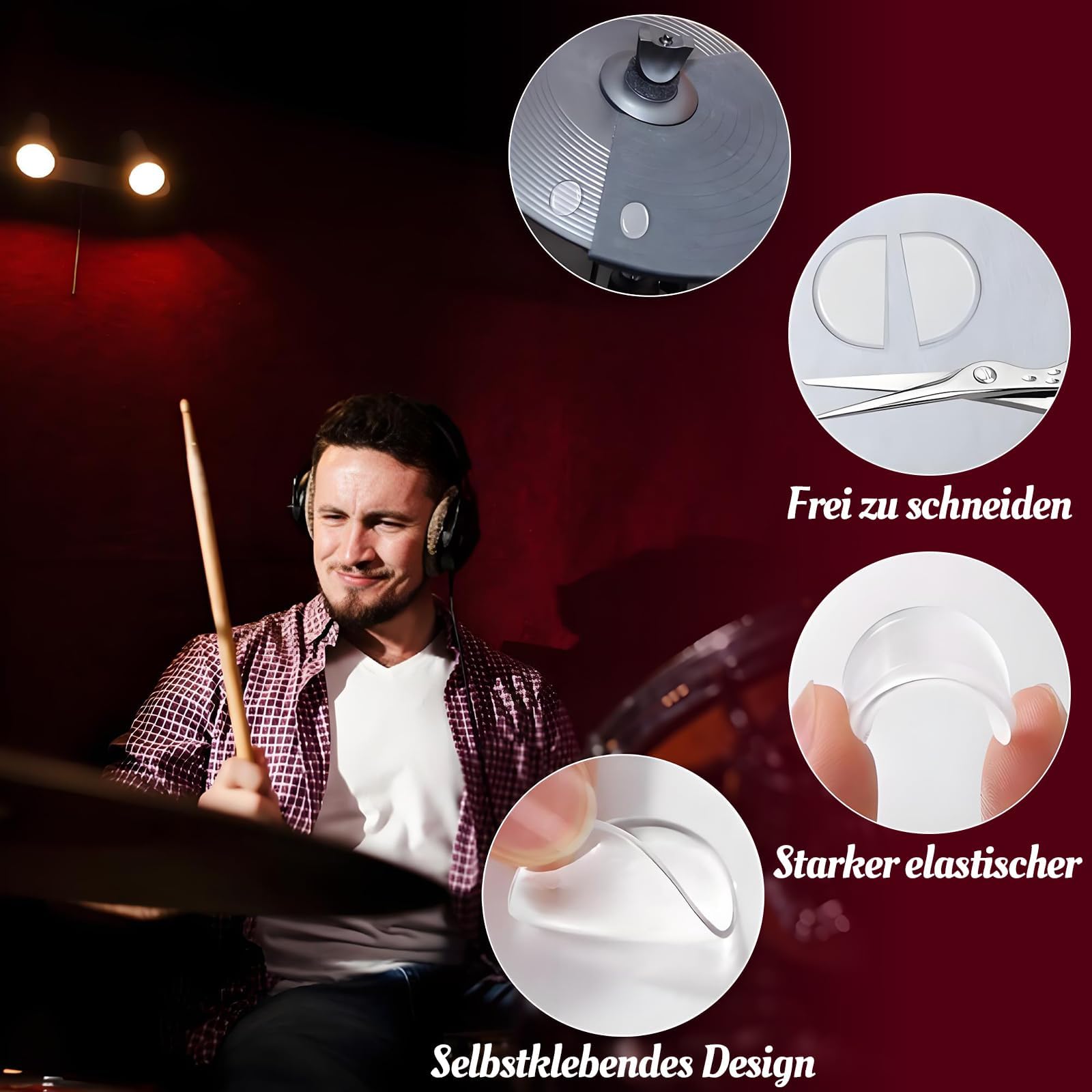 22 Stück Trommel Dämpfer Gele, Transparente Silikon-Gel-Pads Für Trommeln, Selbstklebende Weiche Silikon-Trommel-Schalldämpfer-Pads, Ovale Und Lange Streifen