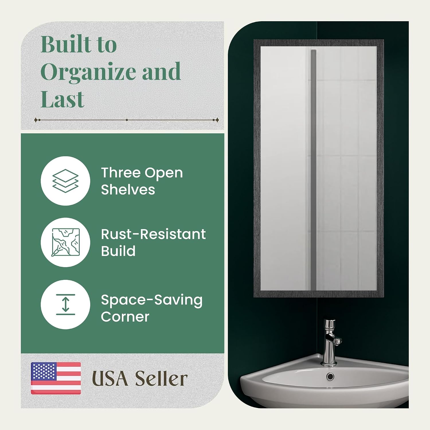 Renovators Supply Infinity Corner Medicine Cabinet with Mirror - Triple Shelf Storage Cabinet - Modern Wall Mount Medicine Cabinet - 23.6 in., Right Open, Brushed Stainless Steel, Pack of 2