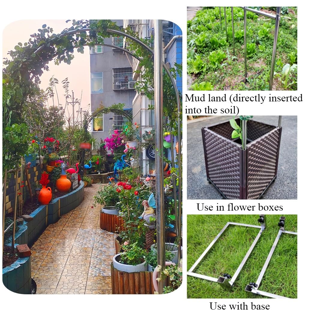 Arco per rose da giardino in acciaio inox, per interni ed esterni, stabile e resistente alle intemperie, con base, arco nuziale/pergolato da giardino (180 x 240 cm)