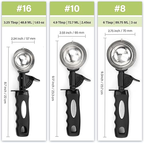 Vista 38 de Cuchara para galletas de 3.5 cucharadas, cuchara de helado con gatillo de pulgar, masa de galletas, cuchara de melón de 2.165 in, agarre cómodo