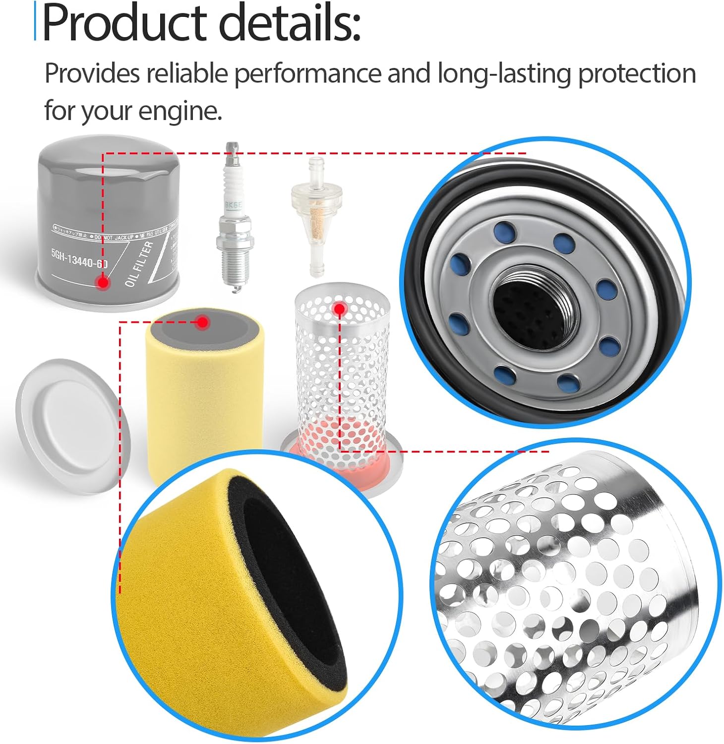 Air Filter and Guide Cage Cap Oil Filter Kit Replace 5UH-E4468-00-00 Compatible with Yamaha Grizzly 350 400 450 Bruin 350 Kodiak 400 450 Wolverine 350 450 Replace 5UH-E4451-10-00, 5GH-13440-20-00