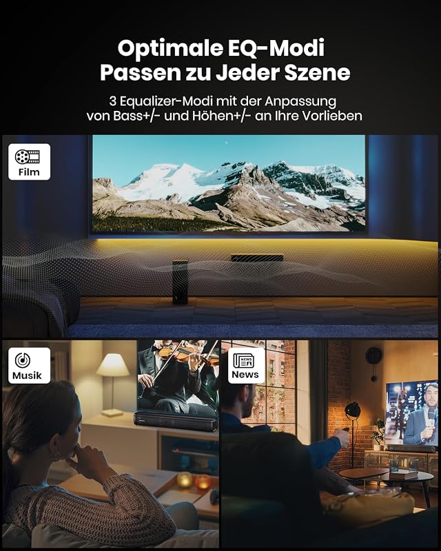 MEVOSTO 2.1CH TV soundbar mélynyomóval 5,25 hüvelykes mélysugárzó fekete BT5.0 ARC Opt AUX surround PC játékhoz, basszus és magas állítás