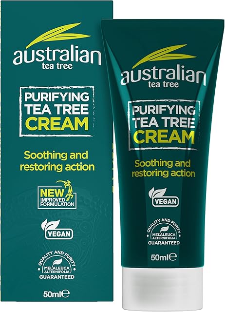 Tea Tree Cream , Purifying , Natural , Vegan , Cruelty Free , Paraben & SLS Free , Soothing , 50ml, Australian Tea Tree