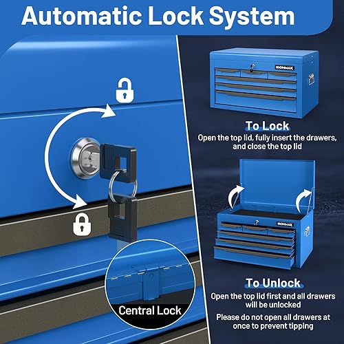 Miniatura 2 de Goplus Caja de herramientas, baúl de herramientas de acero de 24 pulgadas con 6 cajones, bandeja superior para herramientas, bloqueo automático,
