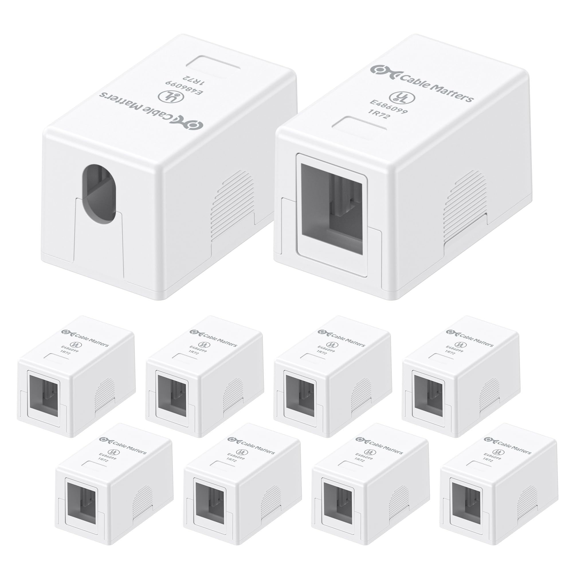 Cable Matters White Ul Listed 10-Pack 1-Port Keystone Jack Surface Mount Box In