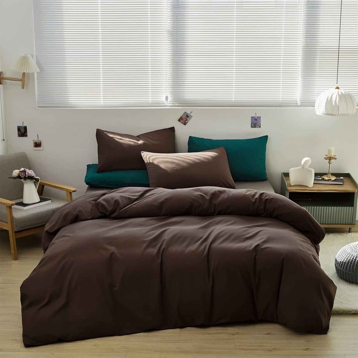 Wellboo Brown Comforter Sets Queen Solid Mocha Coffee Bedding Comforters Cotton Women Men Plain Dark Color Quilts Adults Deep Brownness Modern Chestnut Blankets Soft Durable Brown Bedding Farmhouse - Image 2