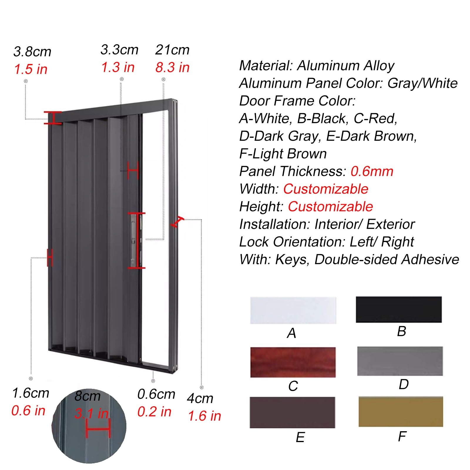 Drzwi składane, teleskopowe składane drzwi przesuwne ze stopu aluminium, szerokość 56-183 cm, ścianka działowa z zamkiem i kluczem, wysoka metalowa brama poddasza 203 cm, szara, idealna do rozwiązań