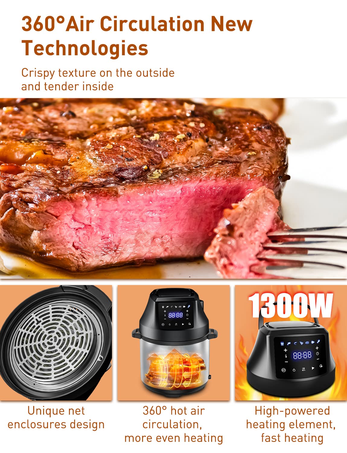 Air Fryer Lid for Instant Pot 6QT Model, 1300W Powerful Pressure Cooker