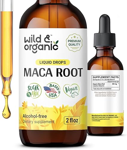 Wild & Organic Gotas de raíz de maca para mujeres y hombres, estado de ánimo, enfoque, estilo de vida activo, suplemento de maca peruana, tintura