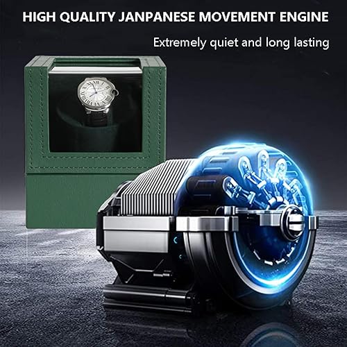 Miniatura 5 de Bobinadora de reloj individual para relojes automáticos, súper silenciosa, en carcasa de madera y cuero negro de fibra de carbono, motor japonés