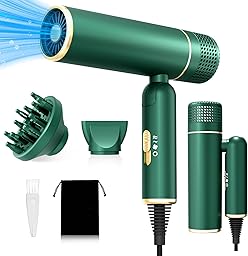 Sèche-cheveux avec moteur sans balais et capteur thermique dynamique, flux d'air rapide pour un séchage plus court, conception antistatique qui lisse les cuticules