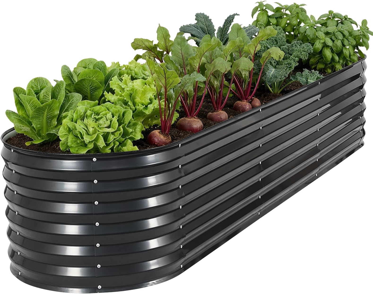 8x2x1.4ft Round Galvanized Raised Garden Bed Kit Outdoor, Metal Gardening Planter Box for Vegetable Flower Herbs, Grey