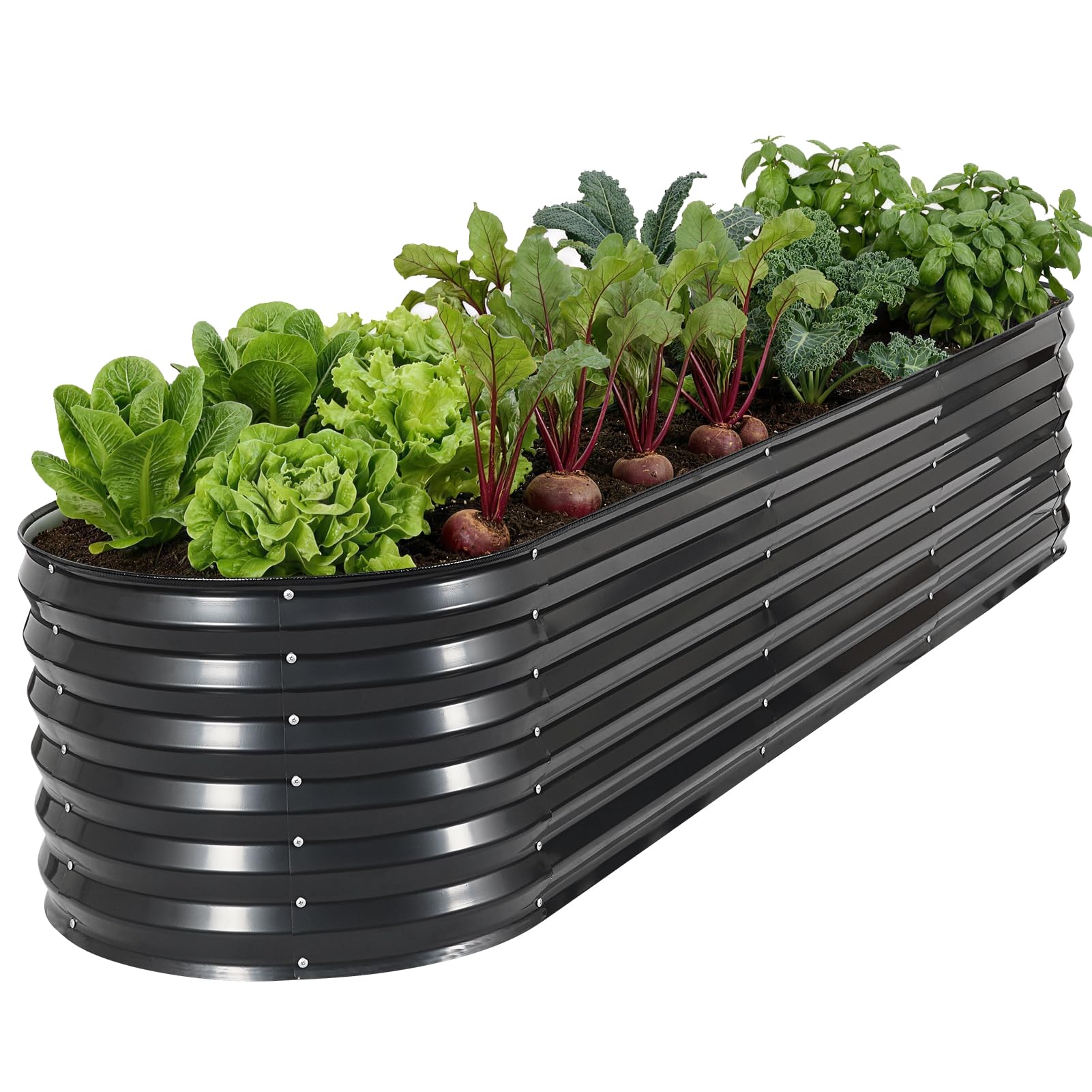 8x2x1.4ft Round Galvanized Raised Garden Bed Kit Outdoor, Metal Gardening Planter Box for Vegetable Flower Herbs, Grey