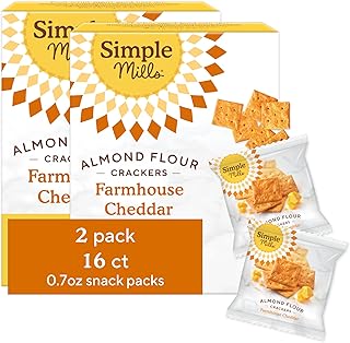Simple Mills Almond Flour Crackers Snack Packs, Farmhouse Cheddar, Gluten Free, Flax Seed, Sunflower Seeds, Corn Free, Good for Snacks, 6.5 oz, Pack of 2 (8 Bags per Box)