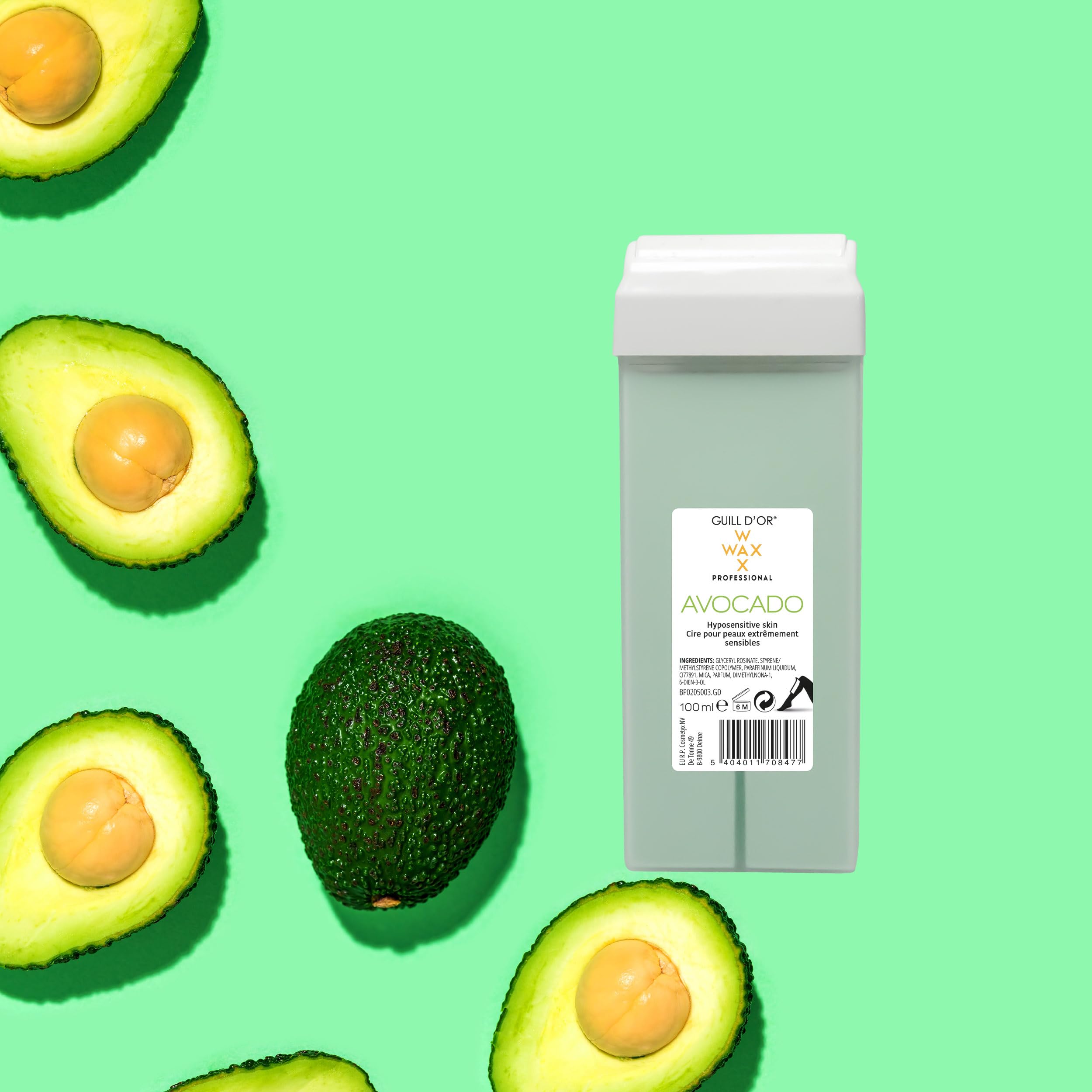 Wkład woskowy o pojemności 100 ml marki Guill Avocado WaxWax Professional Quality do depilacji nóg, pach, ciała. Łatwy w użyciu, do skóry nadwrażliwej, wszystkich rodzajów włosów.