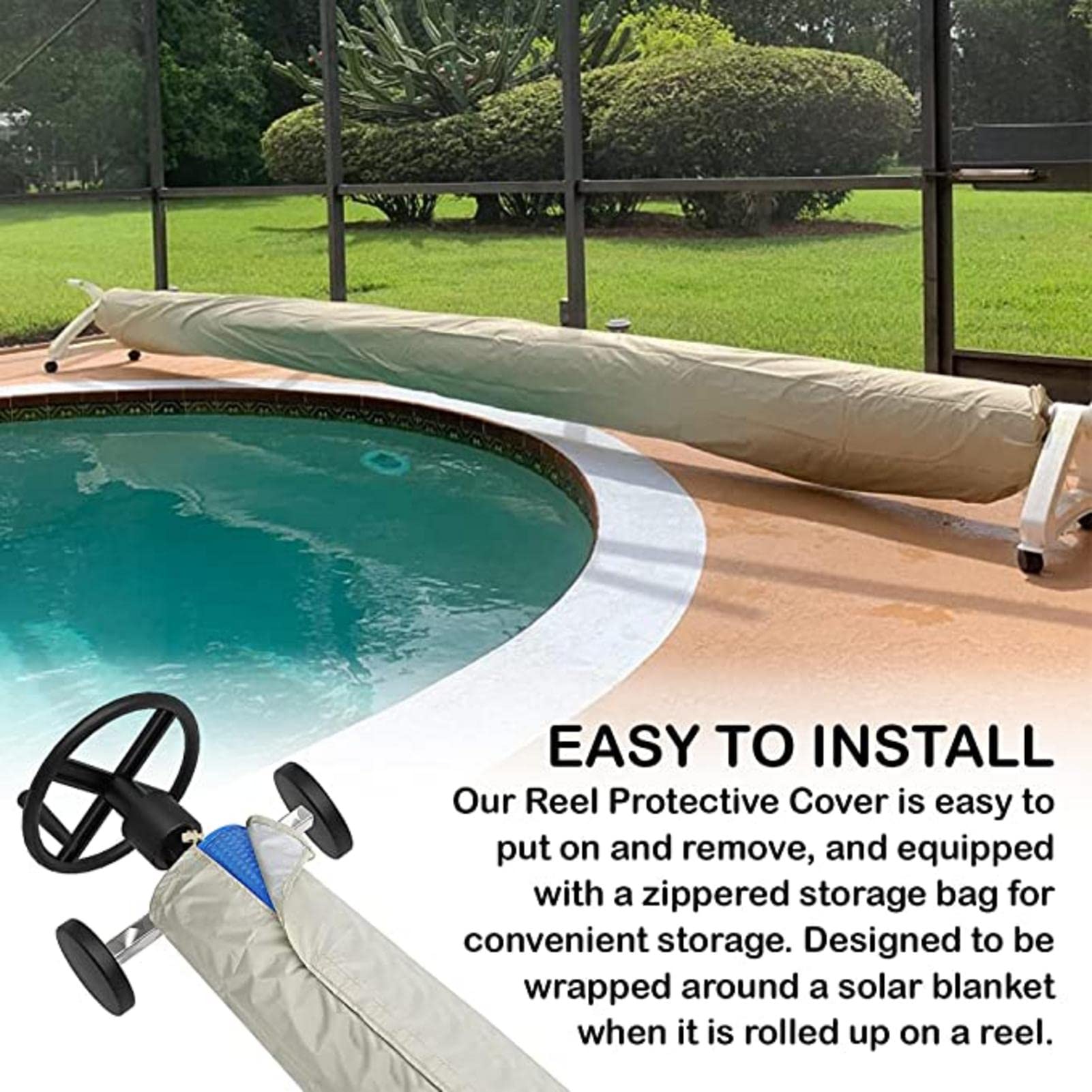 Couverture Solaire Housse Protection, Enrouleur Couverture-écran Solaire Anti-Vent/Pluie/Poussière/UV, pour La Bobine Piscine Peut Prolonger La Durée Vie La Couverture