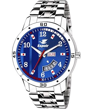 Espoir Analog Stainless Steel Day and Date Blue Dial Mens Watch - SamBrock