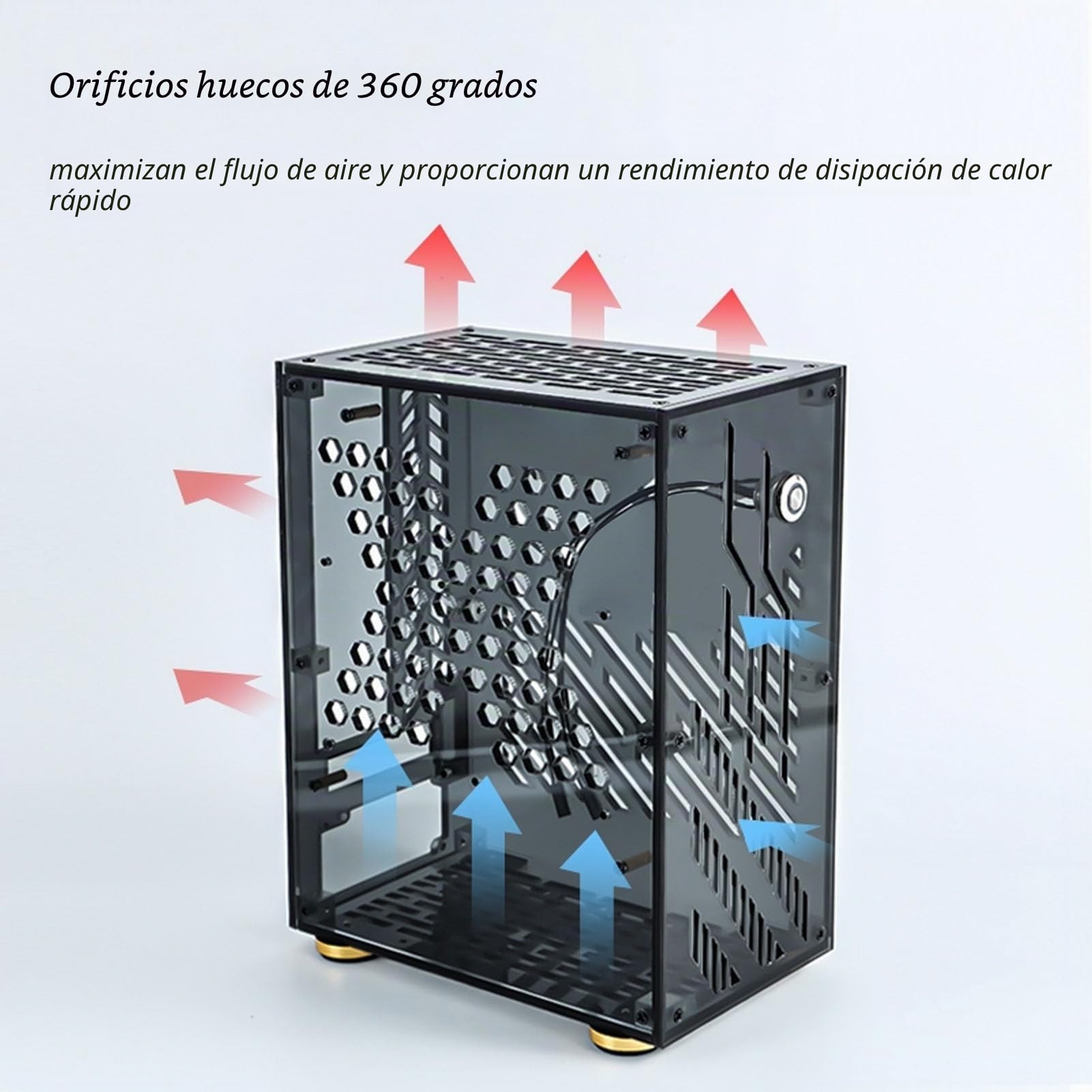 Elprico Funda Mini ITX, Almohadillas de Pie Acolchadas de Refrigeración de 4,3 L y 360 Grados, Torre Micro ATX, Funda Mini PC para SSD Flex 1U Power de 2,5 Pulgadas (Black)