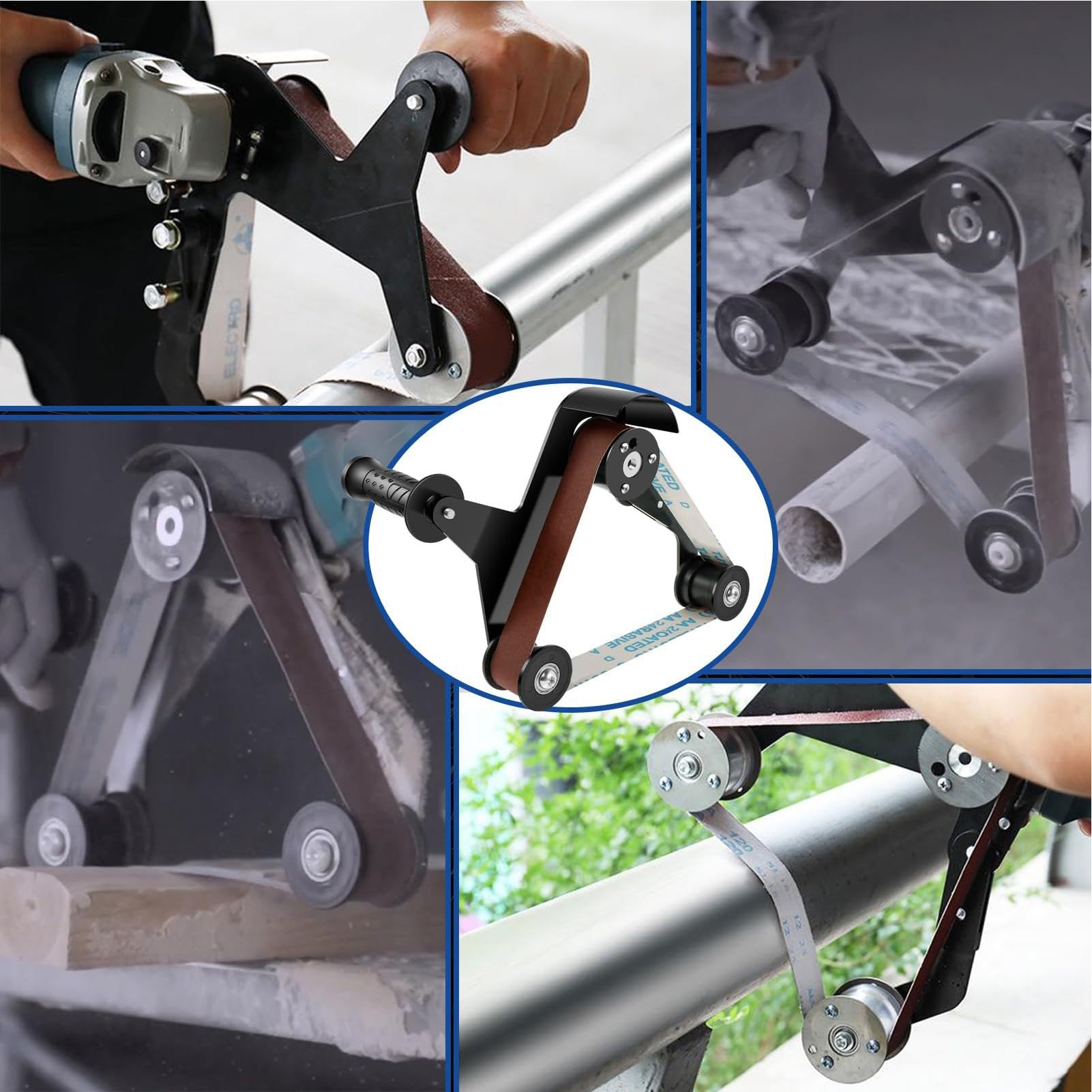 Lijadora de banda angular - Aditivo de lijadora de banda multifuncional | para amoladoras angulares | Herramienta de afilado resistente ajustable para proyectos de bricolaje de madera metálica
