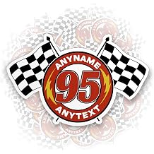 Custom Racing Name Number Sticker Personalized Flag Lightning Decal | Waterproof Die-Cut Vinyl Sticker for Car, Motorcycle, Dirt Bike, Helmet, Racing Driver Motorsport Gifts