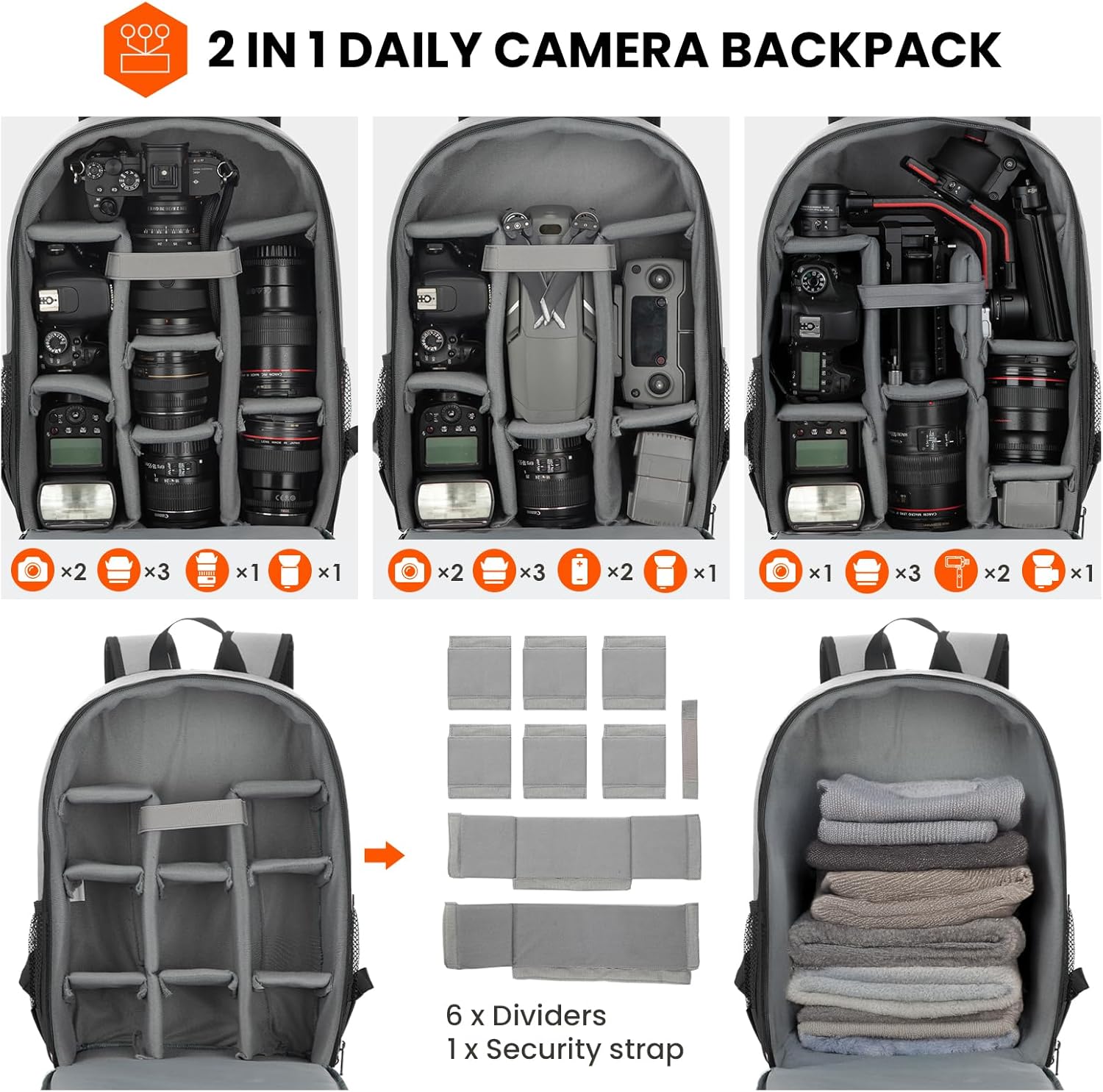 TARION Camera Backpack Bag for Photographers: DSLR Camera Bag with Laptop Compartment Waterproof Raincover Travel Photo Backpack Bag Case Gray TB-M