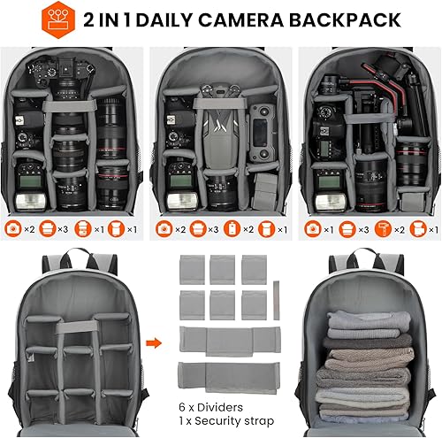 Miniatura 3 de TARION Mochila para cámara fotográfica bolsa para cámara DSLR con funda impermeable para laptop, compartimento para laptop, bolsa de fotos para