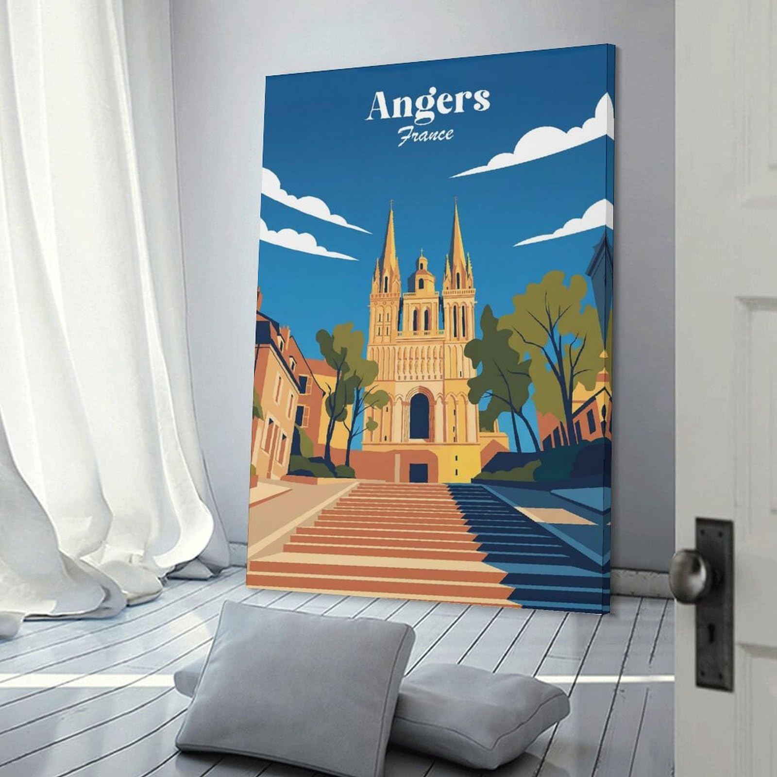 Junmoney Frame-Style-12-2 Angers France Cathedral Home Decor Wall Art 12X18inch(30X45cm), For Bedroom, Guest Room Or Reading Nook, Decorative Wall Art For Cosy Rooms
