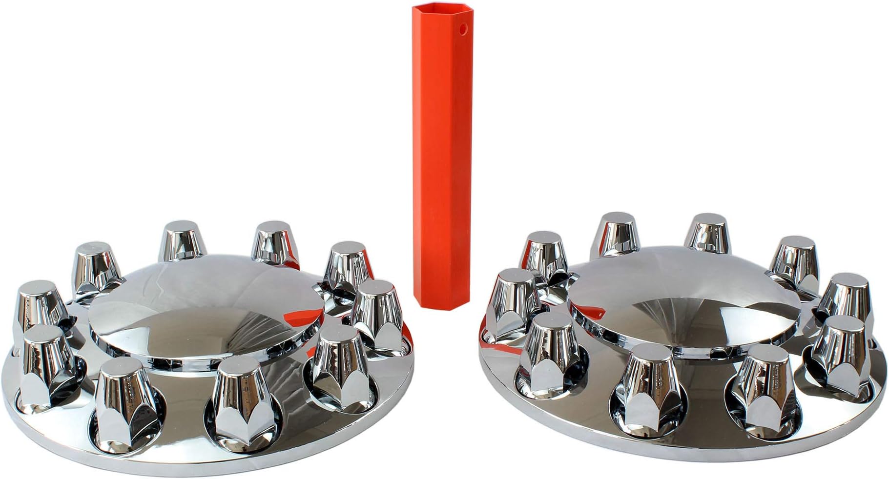 MRJLK Chrome ABS Complete Axle Cover Set with Standard Hub Caps and 33mm Screw-On Lug Nut Covers for Semi Trucks (2 Front)
