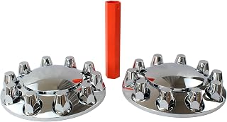 MRJLK Chrome ABS Complete Axle Cover Set with Standard Hub Caps and 33mm Screw-On Lug Nut Covers for Semi Trucks (2 Front)
