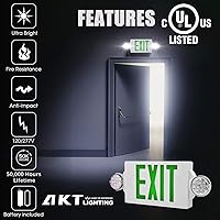 Vista 3 de AKT LIGHTING Combo de luz LED de emergencia y señal de salida, señal de salida verde, luz de salida de emergencia certificada UL, lámparas