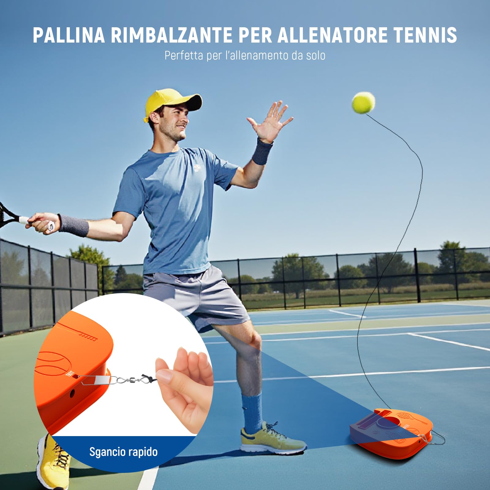 NEEWER Set di Palline da Tennis Portatili con Base in Ferro Antiscivolo, Supporto per Racchetta, 3 Palline da Tennis con Corda Elastica, rimbalzatore per Allenamento Individuale per Adulti, TB01Z