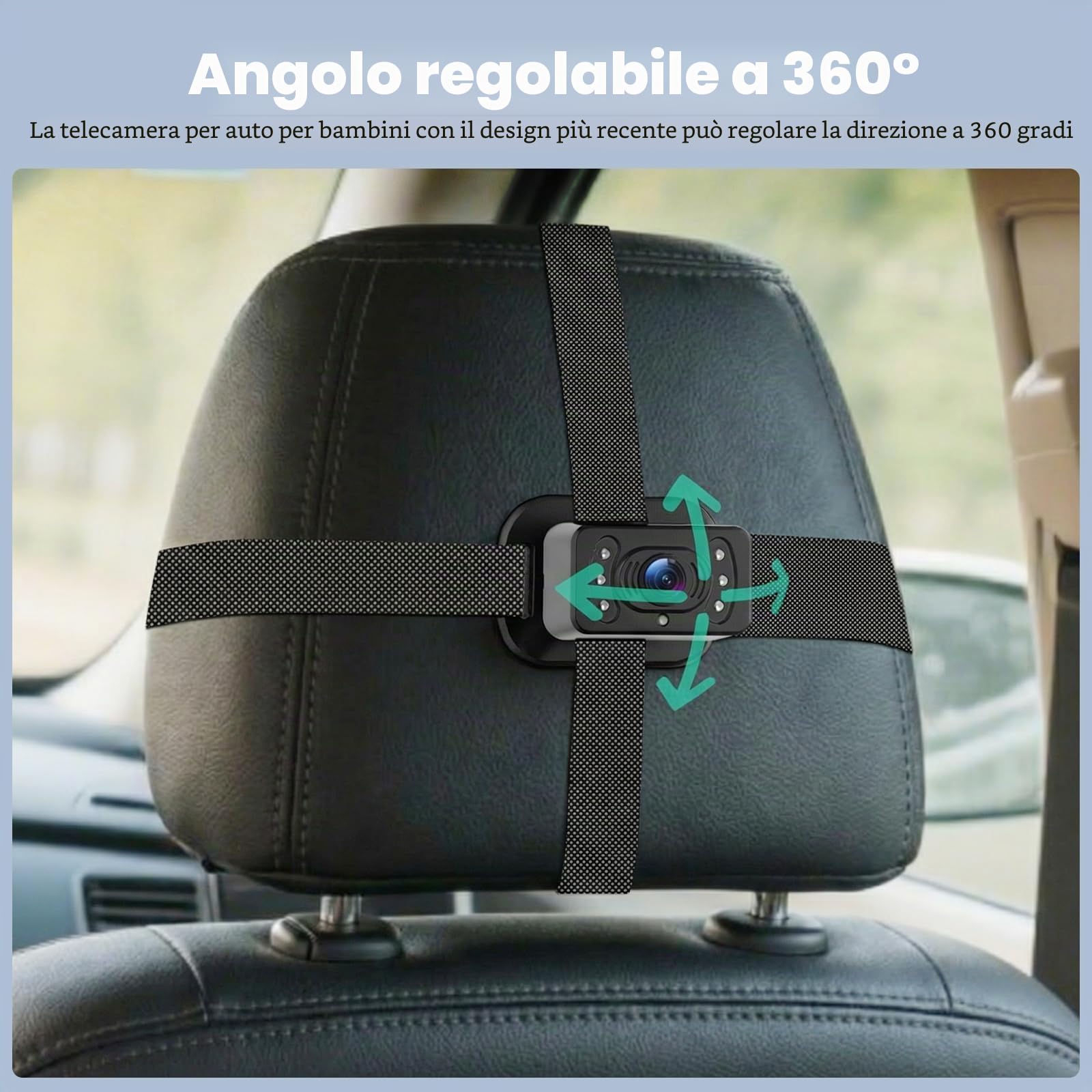 Telecamera automatica doppia per bambini - con display IPS HD da 6,9" e funzione visione notturna, e una telecamera specchio di sicurezza per auto girevole a 360° per bambini e animali domestici