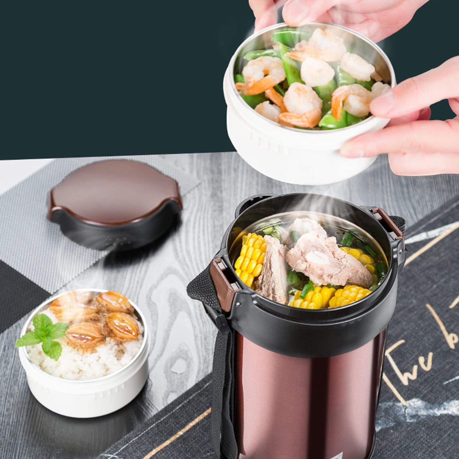 Szczelne 3-poziomowe pudełko na lunch Bento – przenośny pojemnik ze stali nierdzewnej z zestawem sztućców dla dorosłych – ekologiczne zielone pudełko na lunch do pracy, szkoły i podróży