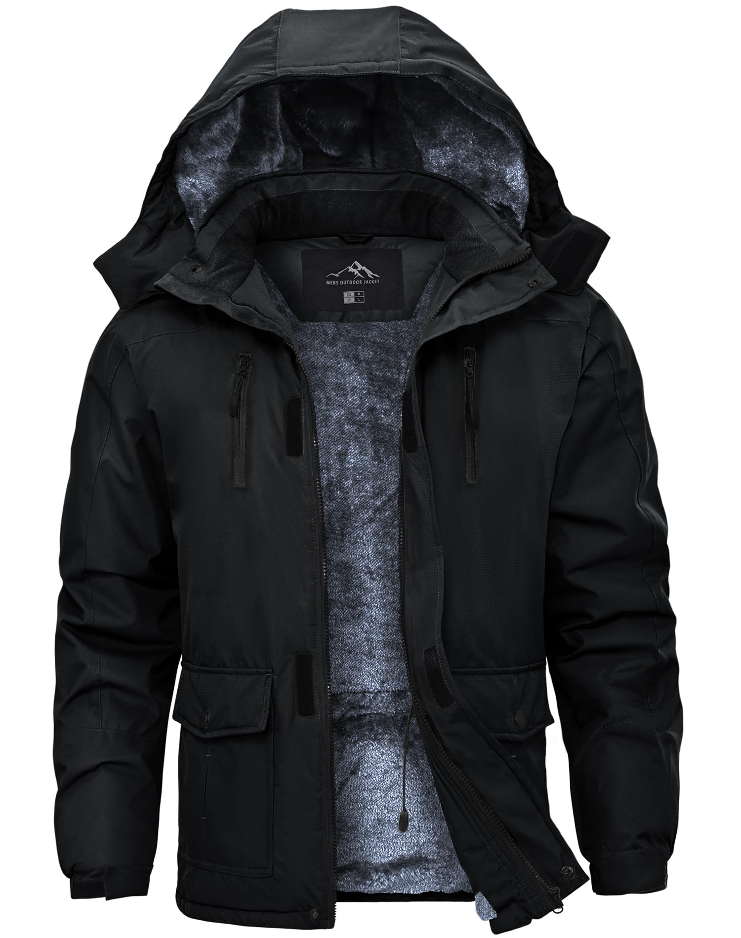 Tansozer Giacca Invernale Uomo Calda Idrorepellente Antipioggia Foderata Traspirante Antivento Escursionismo Sci Parka, Nero, L