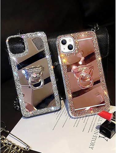 Miniatura 2 de LUVI Compatible with iPhone 15 Plus Mirror Bling Case with Ring Cute Glitter Diamond Rhinestone Holder Loopy Finger Grip Kickstand Stand Luxury