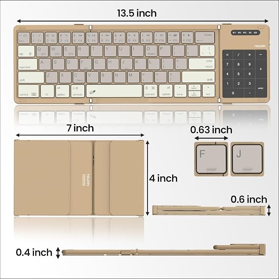 Nillkin Cube Pocket Foldable Bluetooth Keyboard with Built-in Touchpad & Number Pad - Ultra Portable Wireless Keyboard for iPad, Surface Tablet, Smartphone, Laptop PC- (Khaki)