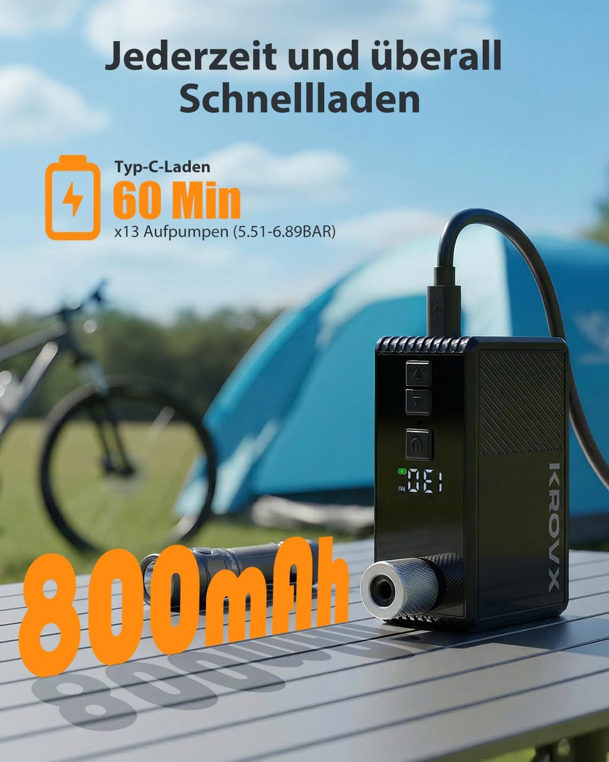 Pompa Per Bicicletta,Mini Compressore Portatile,Gonfiaggio Rapido in 35s,3 in 1 Pompa Elettrica Bici,130 PSI Dotata di Manometro,Auto Stop,Con Valvola Presta E Schrader, Biciclette da Strada