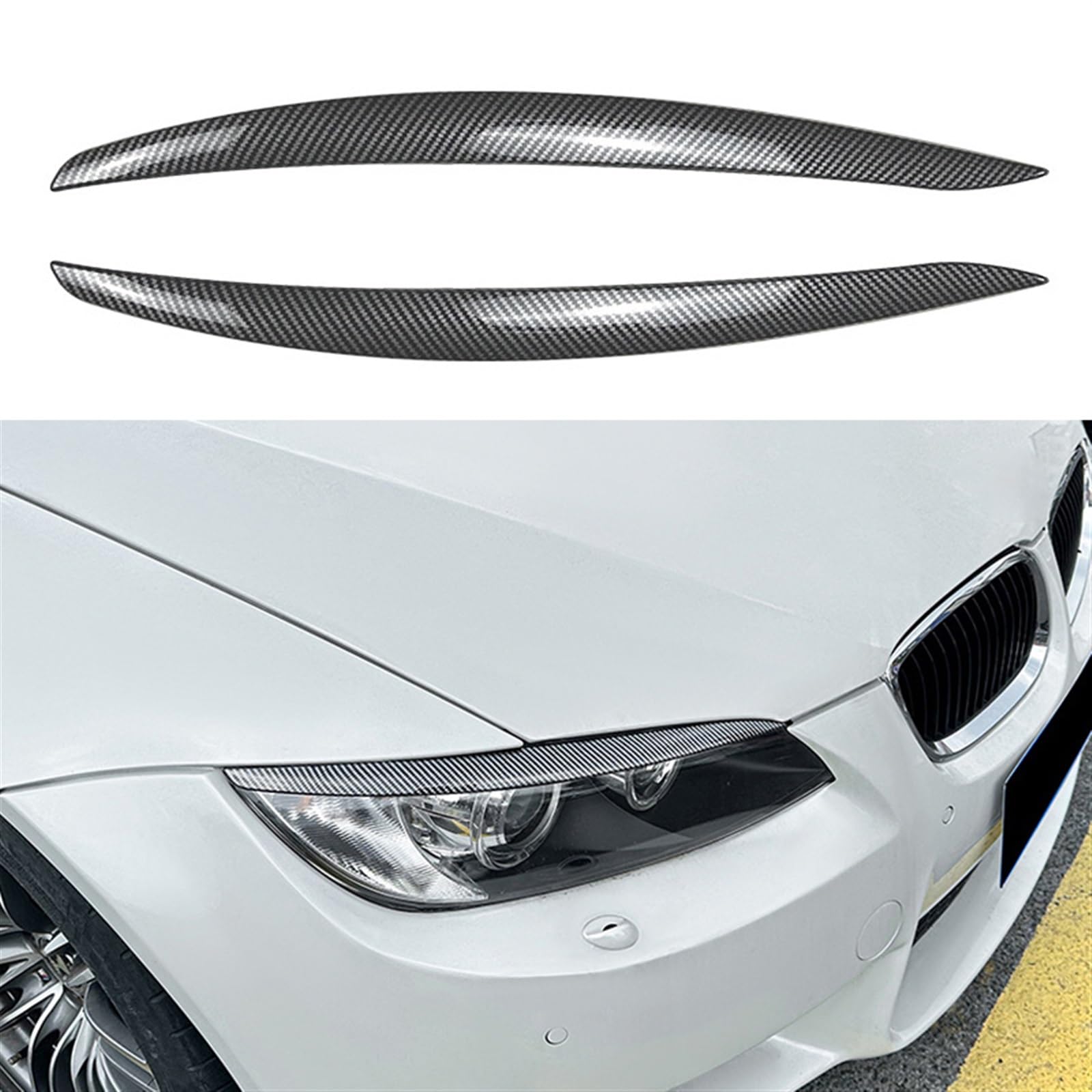 Auto Front Scheinwerfer Augenbraue Augenlid Lampe Licht Augenbrauen Glanz Schwarz Carbon Faser Compatible With 3 Serie E92 E93 2006-2009 zubehör(Carbon Fiber)