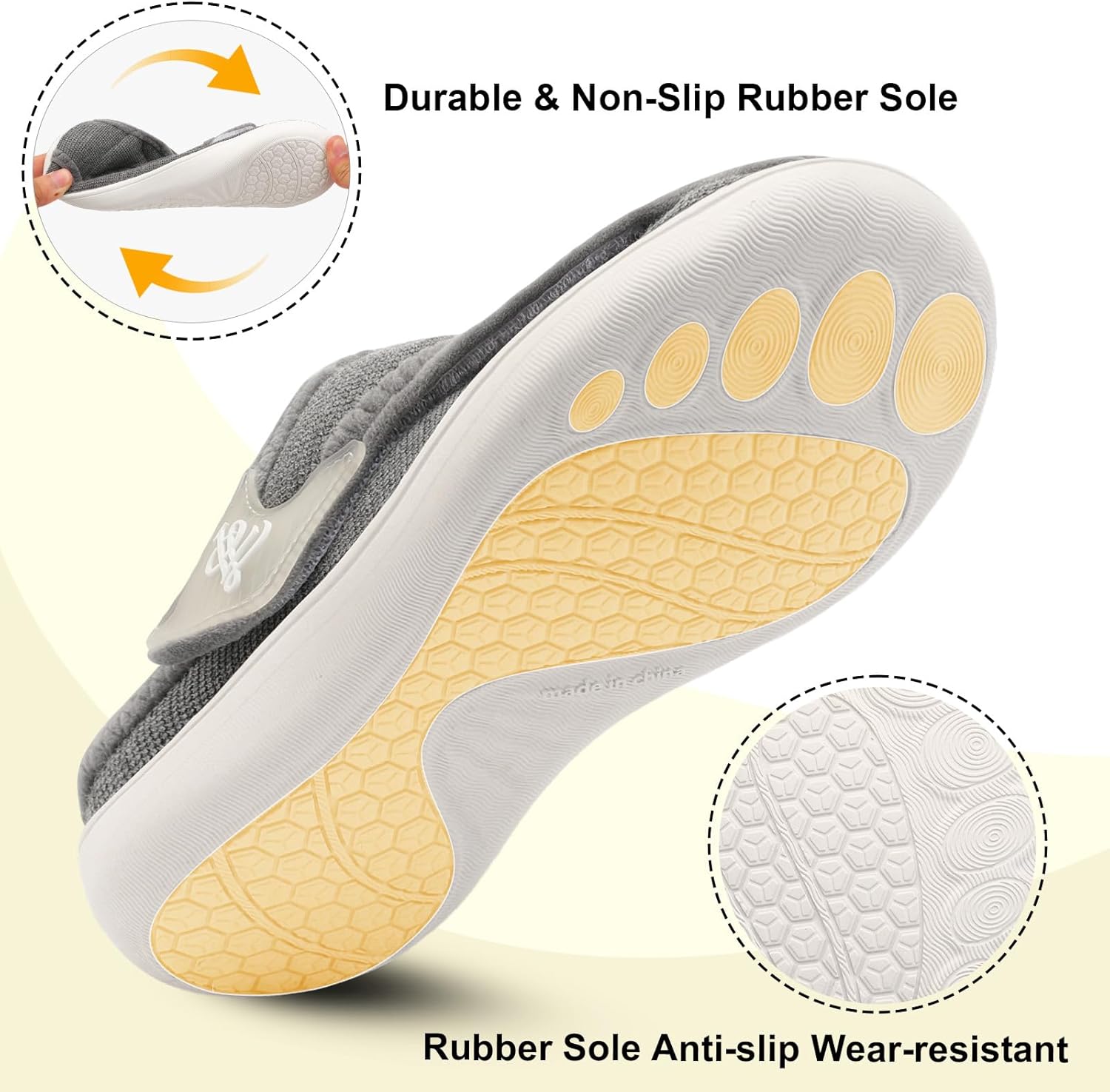 LeIsfIt Slippers for Women Extra Wide House Slippers Elderly Slip on House Shoes Non-Slip Indoor Outdoor Slipper Adjustable for Diabetic Swollen Feet - Image 5