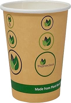 BioGreenChoice 12 oz. Compostable Eco-friendly Hot Cup with PLA Bio Lining Insulated disposable Hot Coffee cups - Heavy-duty & Microwave Safe Paper cups 500 Count- Bulk 12 Oz., Single Wall
