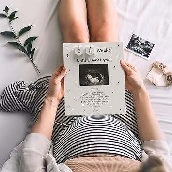 Sonogram Picture Frame Countdown Weeks - Baby Shower Welcome Sign - Standard 4x3 Ultrasound Photo - Pregnancy Announcements Ideas - Gender Reveal Gifts - New Mom Expecting Parents to Be Keepsake