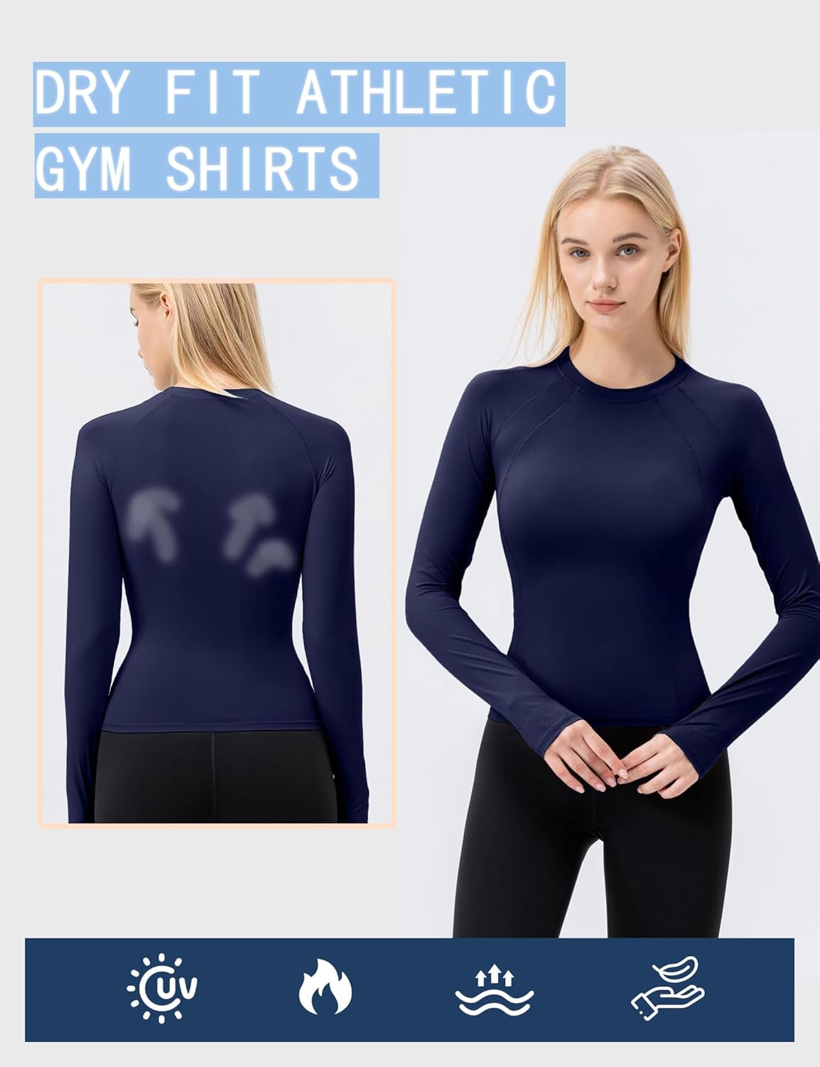 3 Pack Seamless Long Sleeve Shirts for Women with Thumb Hole, Workout Athletic Running Gym Yoga Tops Crewneck Breathable Sun Protection