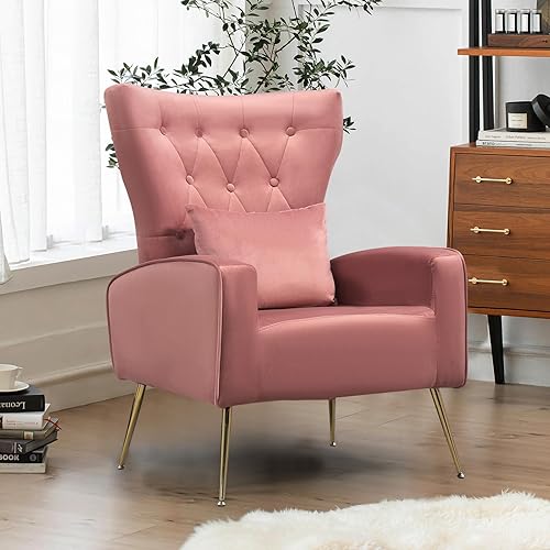 Miniatura 111 de Sillas modernas para sala de estar, sillón de terciopelo con almohada lumbar, sillas de dormitorio con respaldo alto, silla de tocador, silla de