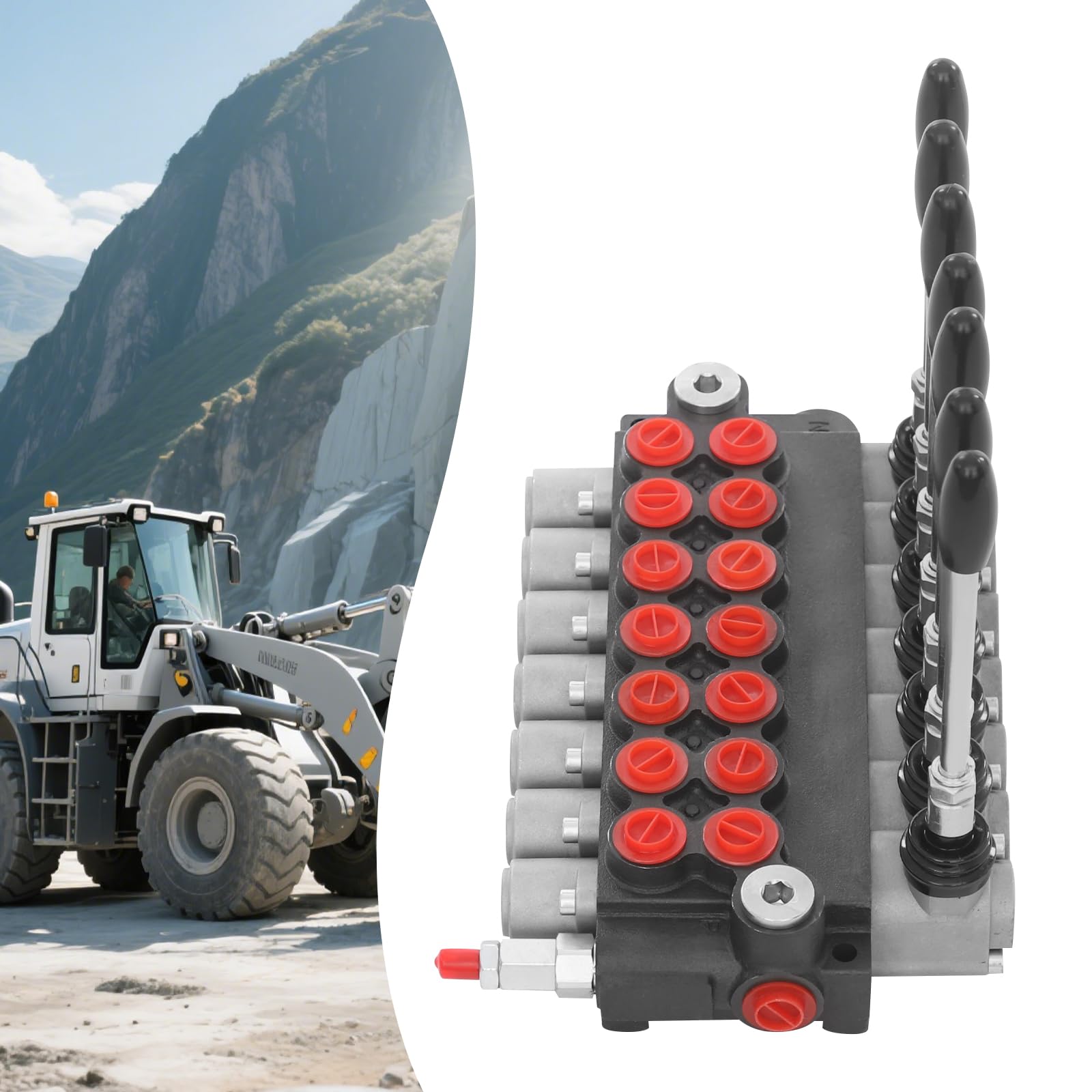 Hydraulisches Wegeventil 7-Spulen-Hydraulikschieberventil 31.5MPa Hydraulikventil Doppelwirkende Zylinder mit einstellbarem Druckbegrenzungsventil für Traktor, Bagger, Holzs
