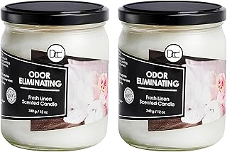 Fresh Linen Two Pack Odor Eliminating Highly Fragranced Candle - Eliminates 95% of Pet, Smoke, Food, and Other Smells Quickly - Up to 80 Hour Burn time - 12 Ounce Premium Soy Blend