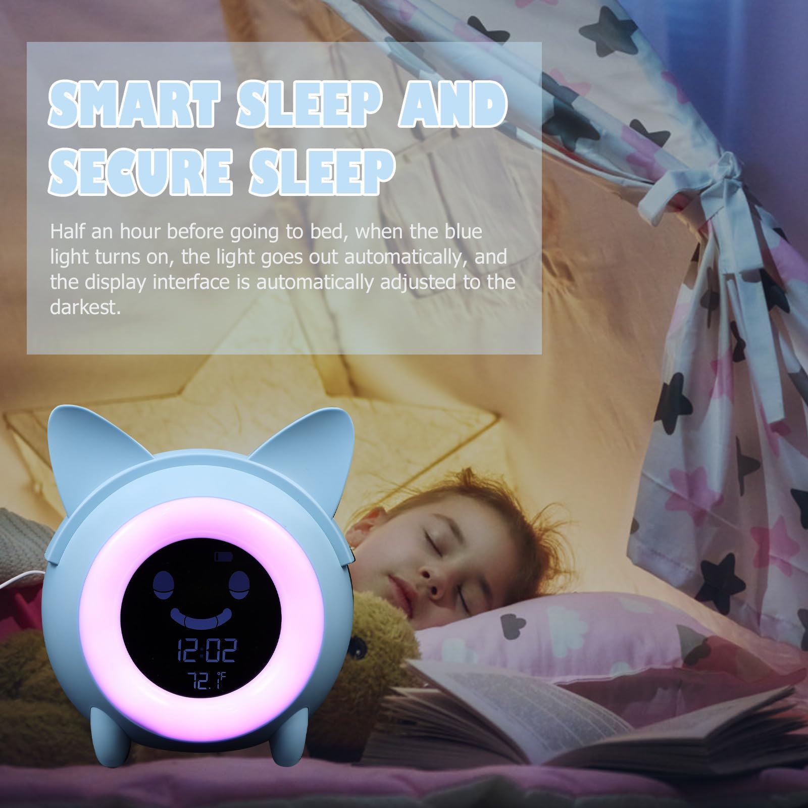 Digitaler Wecker mit Nachtlicht für Schlafzimmer Kreative Weckerlampe aus Kunststoff Blau Einschlafhilfe für Jungen und Mädchen